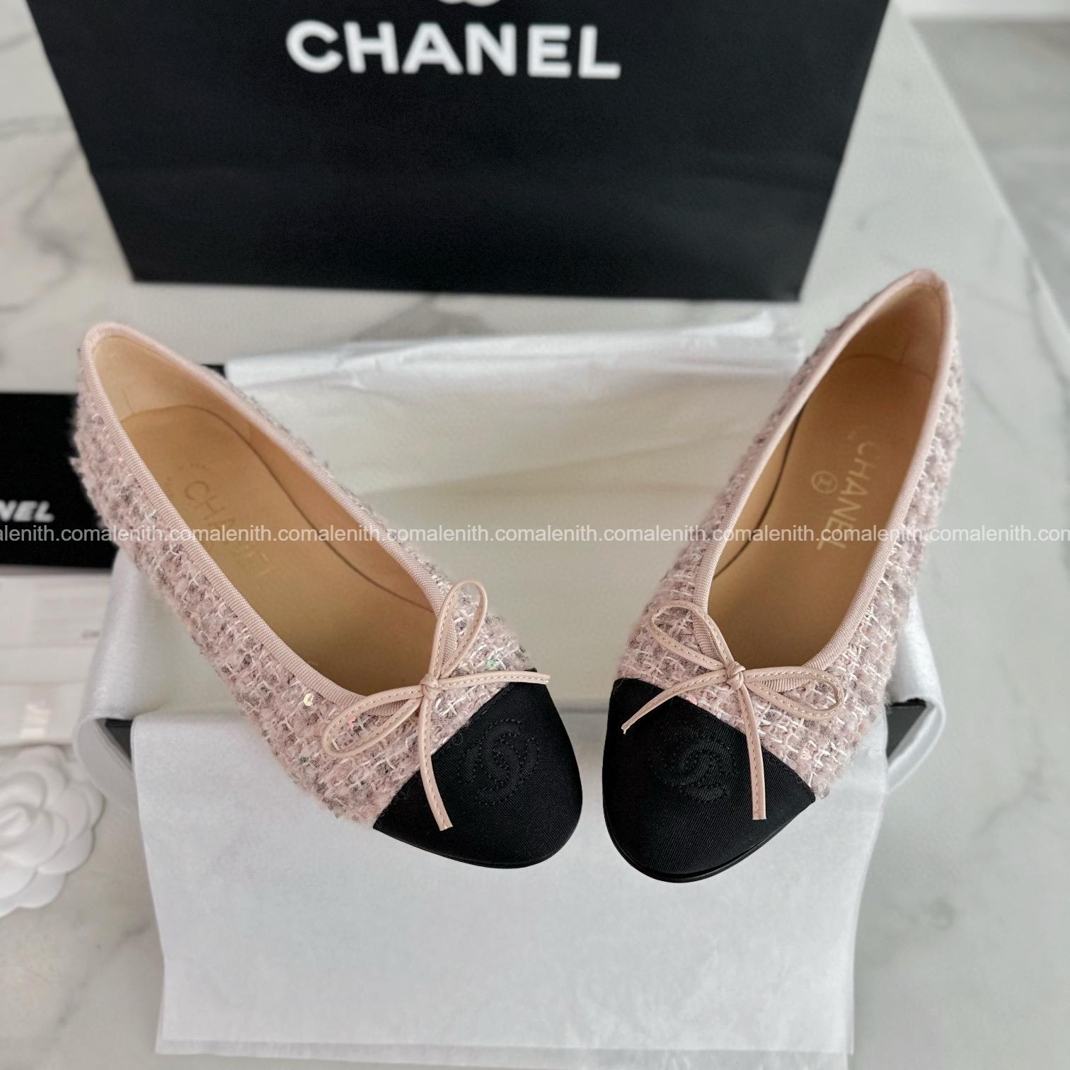 Chanel 24B Light Pink Tweed Ballet Flats
